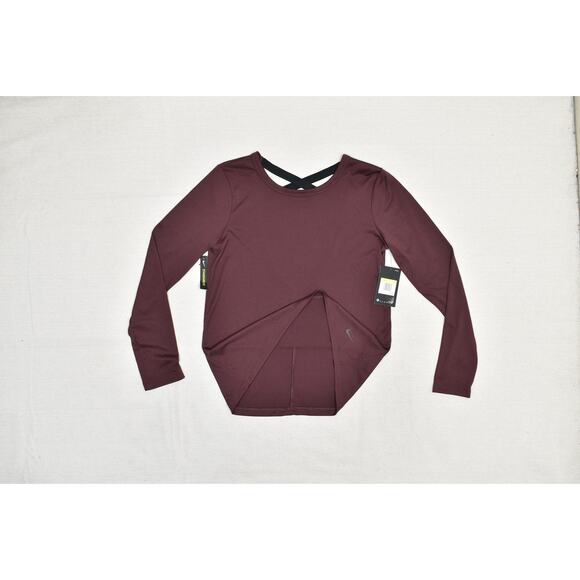 Nike Dri-FIT Long Sleeve Shirt Womens Small Red Maroon Crossback Training Top - Picture 2 of 8